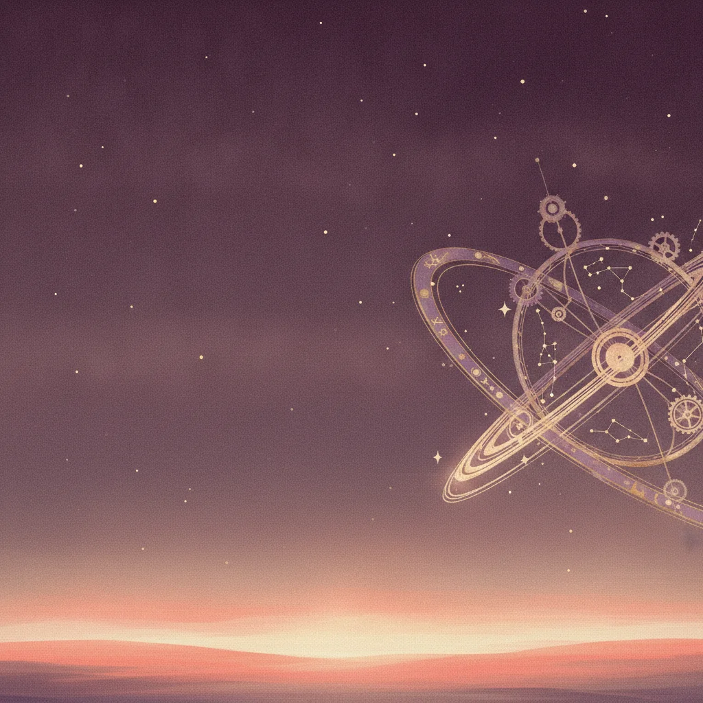 An original celestial landscape with a luminous zodiac wheel